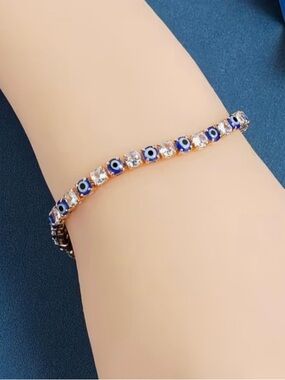 Evil Eye Crystal Tennis Bracelet - Blue and Gold